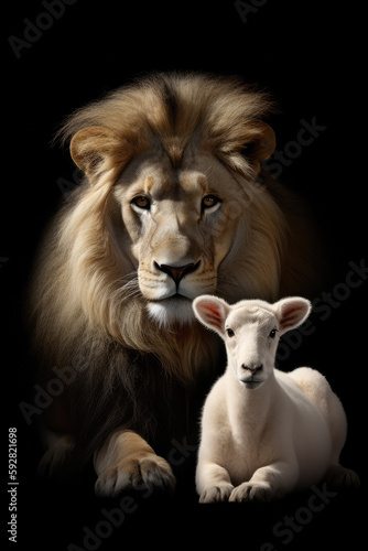 portrait of a lion and sheep - made with generative ai