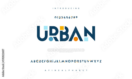 Urban abstract digital technology logo font alphabet. Minimal modern urban fonts for logo, brand etc. Typography typeface uppercase lowercase and number. vector illustration