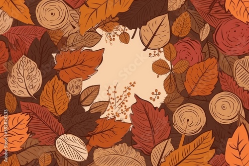 colorful assortment of leaves arranged on a wooden table. Generative AI