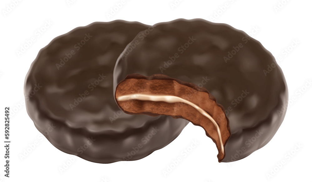 Realistic sandwich cookies with chocolate icing 3D Icon Realistic sandwich cookies with chocolate icing 3D Icon