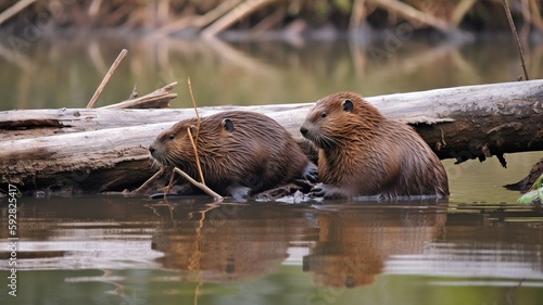 Beavers in river © PigS