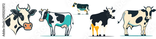 set of Vector of a cow design on white background. Farm Animal.