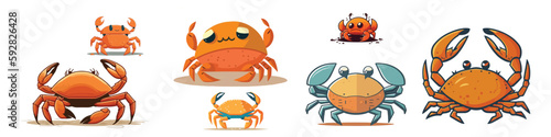 set of crab vector illustration. Sea creature in flat design. Shell crab icon isolated on white background. Water animal with claws