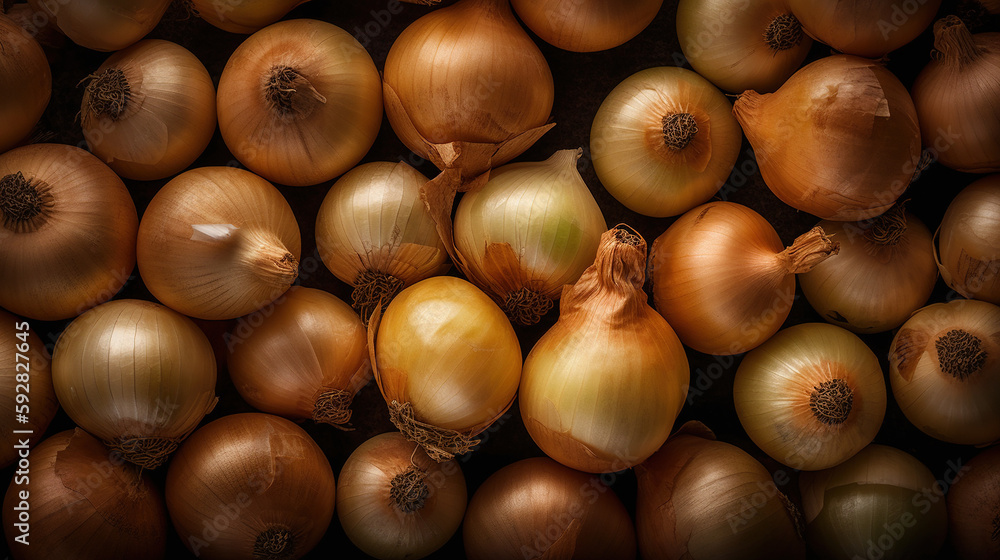Fresh Onions, Nature's Kitchen, Top-Down Mockup of Fresh Vegetable Collection - Generative AI Fresh Onions, Nature's Kitchen, Top-Down Mockup of Fresh Vegetable Collection - Generative AI