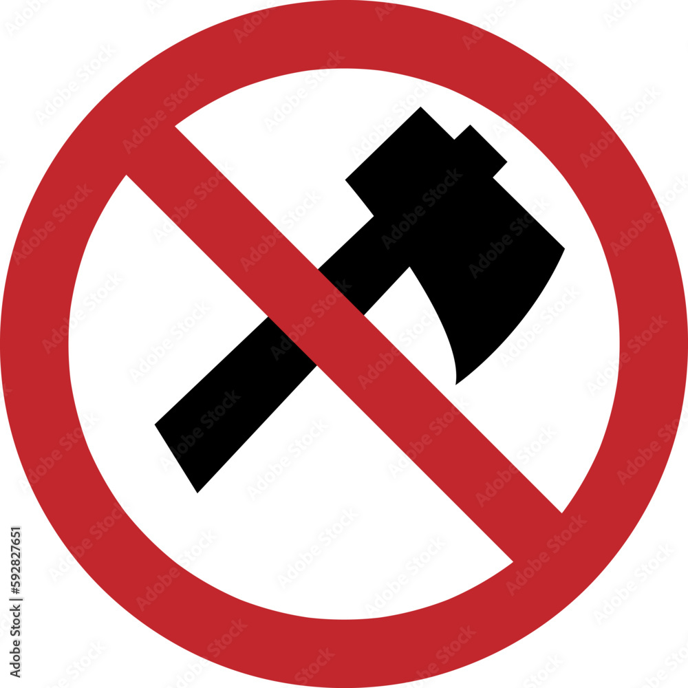 Deforestation Is Forbidden Sign. Ax In Red Crossed Out Circle. Vector illustration..eps Deforestation Is Forbidden Sign. Ax In Red Crossed Out Circle. Vector illustration..eps