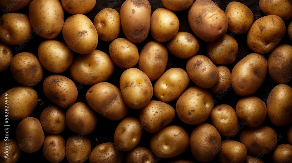 Fresh Potatoes, Veggie Delight, Top-Down View of Fresh and Nutritious Products - Generative AI Fresh Potatoes, Veggie Delight, Top-Down View of Fresh and Nutritious Products - Generative AI