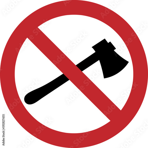 Deforestation Is Forbidden Sign. Ax In Red Crossed Out Circle. Vector illustration..eps