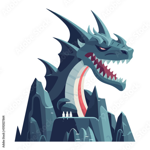 Furious dragon with sharp teeth flying at night