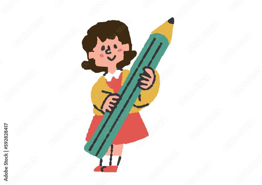 鉛筆を持っている女の子のイラスト素材