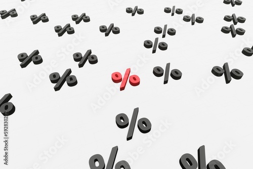 Percent symbols on white background 3d render. Concept of discounts, sales, seasonal promotions, black friday, singles day and shopping 1111. Sign percent