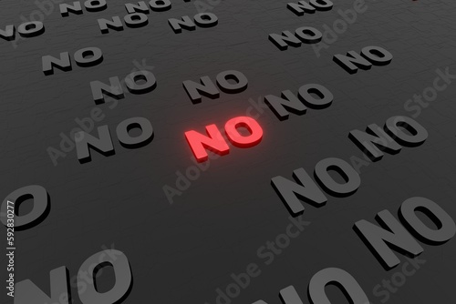 No symbol or nope marks on black background 3d render. Say no or dont like pattern. Negation views