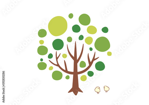 木と小鳥のかわいいベクターイラスト