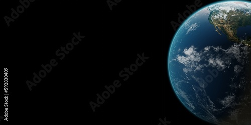 Beautiful earth planet on black background 3d render. Concept of climate change, dark night, cities lights, sunrise. World planet satellite, Stars, nebula and galaxy. Sunrise from outer space