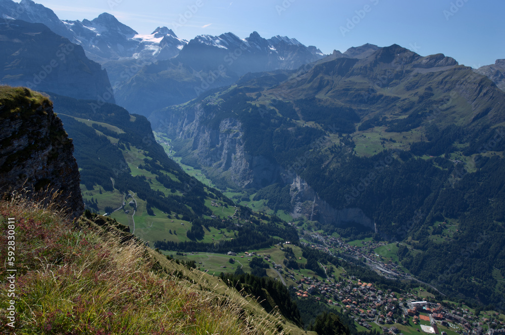 Lauterbrunnen valley and Brenese Alps mountains from Manikin Lauterbrunnen valley and Brenese Alps mountains from Manikin