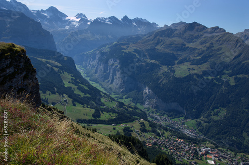 Lauterbrunnen valley and Brenese Alps mountains from Manikin