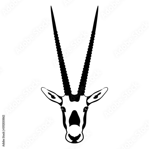 Mask head of Oryx antelope with big long horns. Scimitar oryx. Oryx dammah. African animal. Black and white silhouette. photo