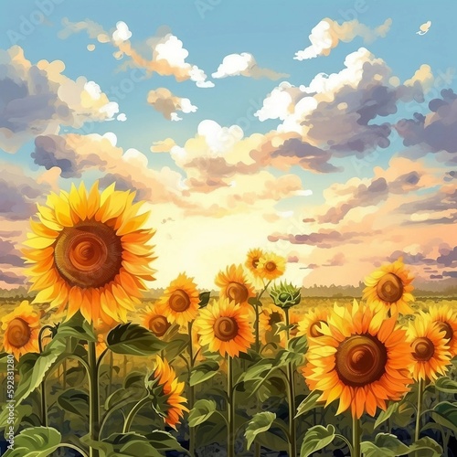 ひまわり畑の背景 | sunflower field background Generative AI