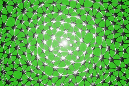 Green background breathing cells 3d render disco background. Vj loop kaleidoscope futuristic texture