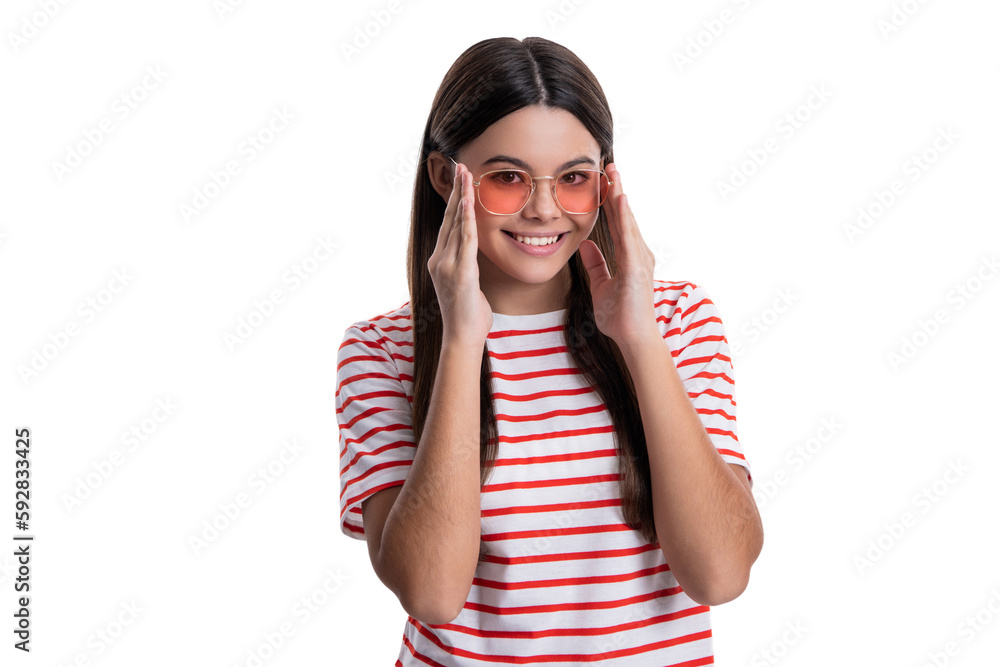 cheerful summer teen girl wear striped tshirt on background. summer teen girl cheerful summer teen girl wear striped tshirt on background. summer teen girl
