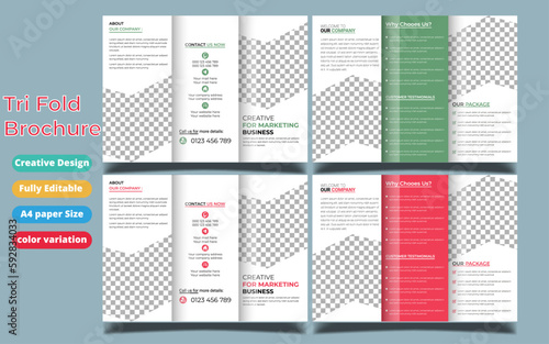 Business Brochure Template in Tri Fold Layout. Corporate Design Leaflet with replaceable image.