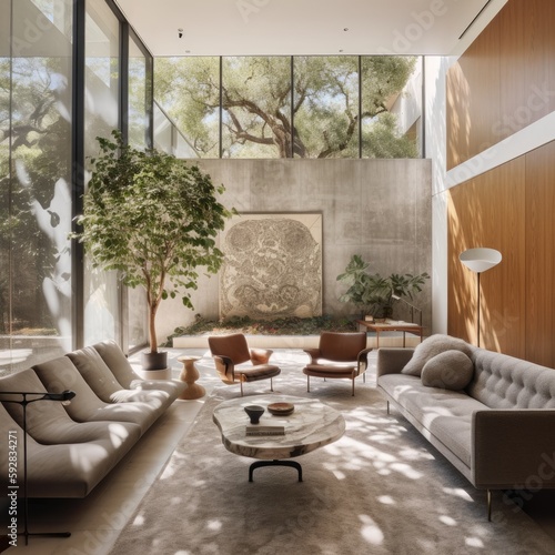 Large luxury modern bright interiors Living room. Generative Ai. © Kowit