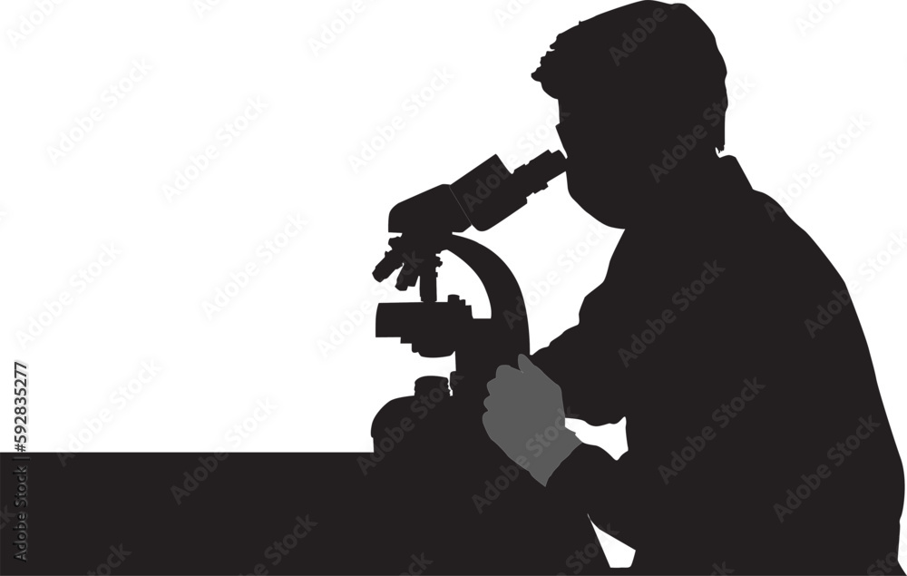 isolated silhouette of scientist with microscope , white background ...