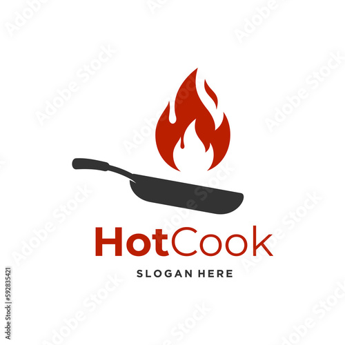 Cooking food logo design. teflon and fire concept