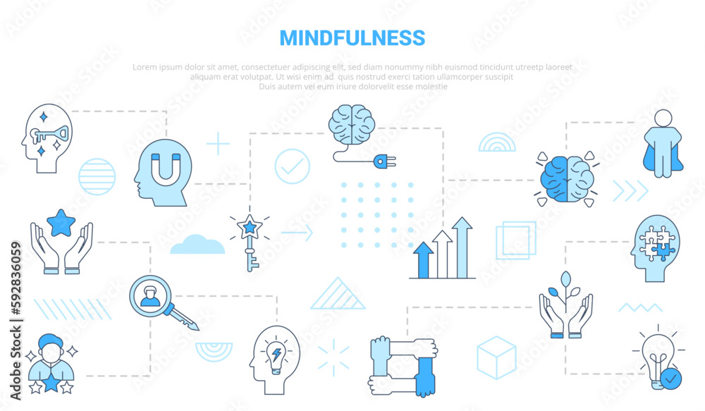 mindfulness concept with icon set template banner with modern blue color style mindfulness concept with icon set template banner with modern blue color style