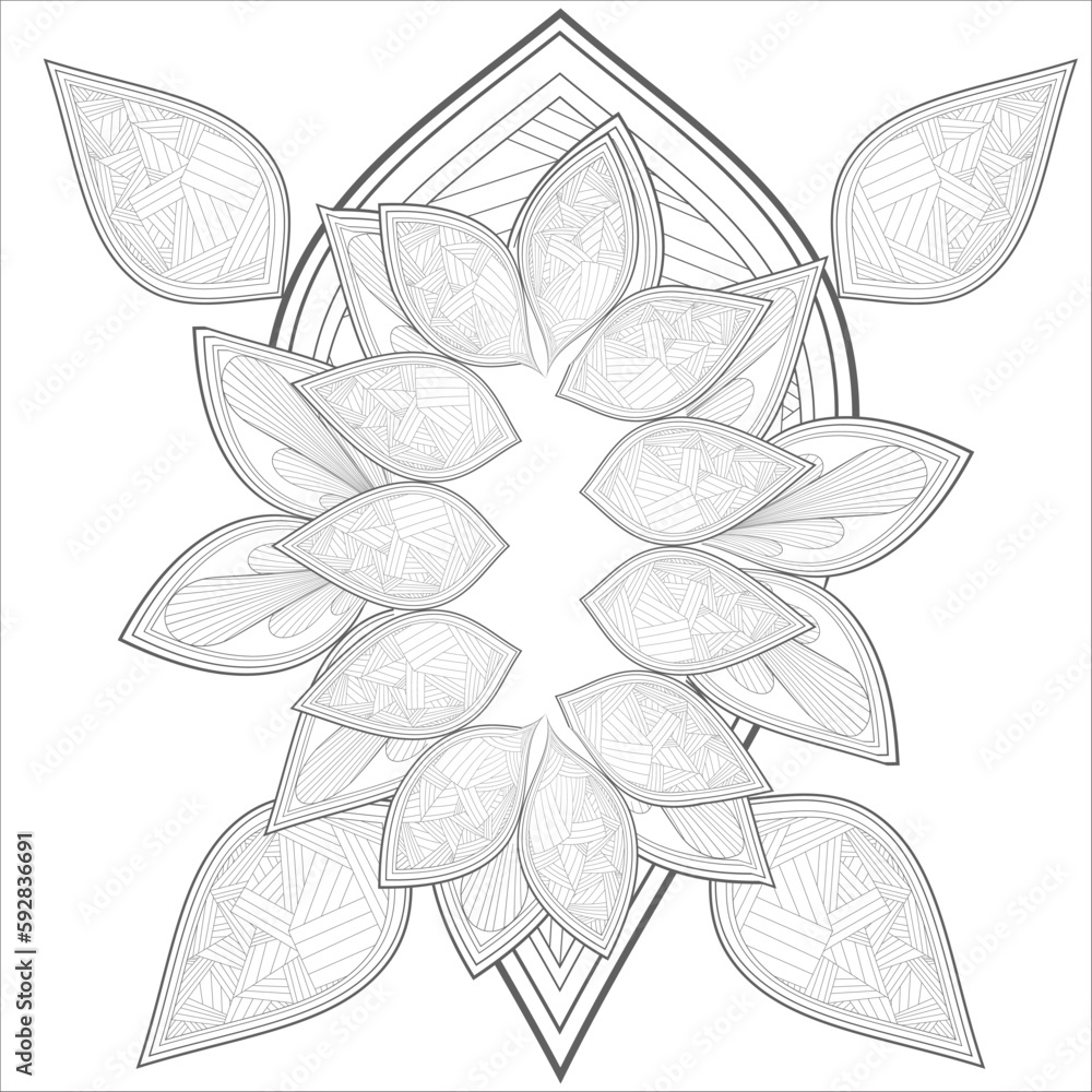 Zentangle drawing of flowers in black and white for coloring book. Hand ...