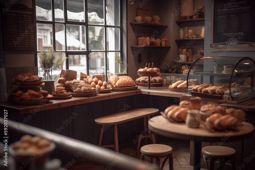 Stunning and Vibrant Illustration of Bakery created by Generative AI