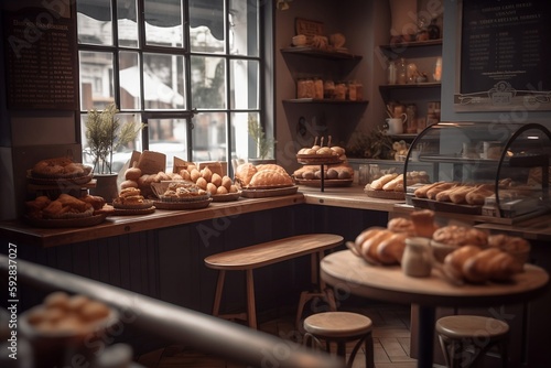 Stunning and Vibrant Illustration of Bakery created by Generative AI