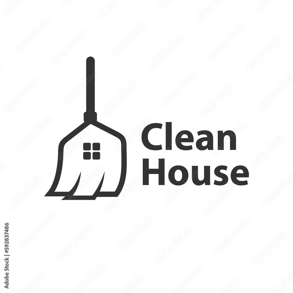 Clean house service logo design. broom and house concept Clean house service logo design. broom and house concept