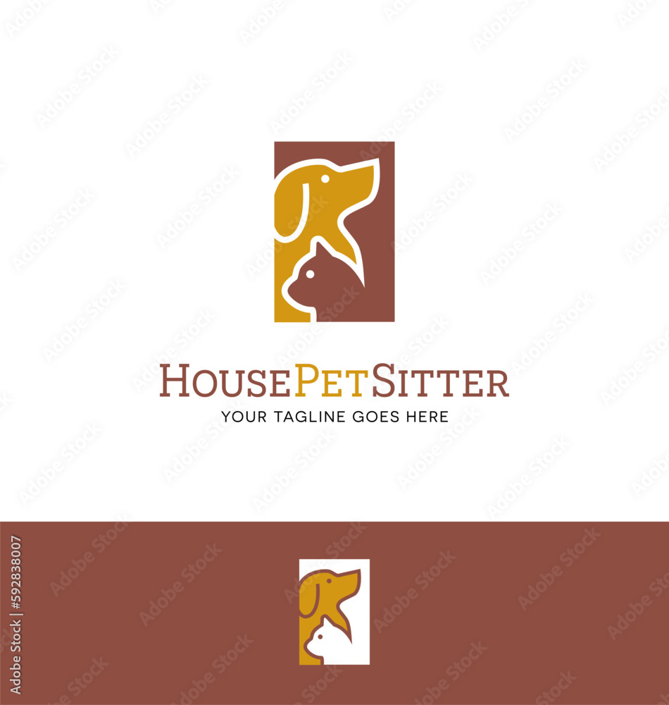Dog and cat logo design for pet sitting or related business. Pet care services icon.