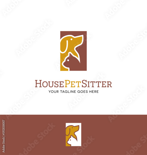 Dog and cat logo design for pet sitting or related business. Pet care services icon.