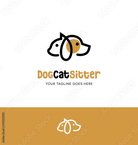 Dog and cat logo design for pet sitting or related business. Pet care services icon.
