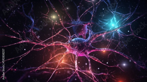 神経細胞。抽象的なイラスト。ファンタジーな宇宙脳GenerativeAI