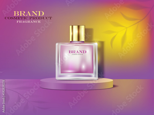 vector illustration perfume spray bottle on the pink color podium,use for cosmetic advertising and poster design.
