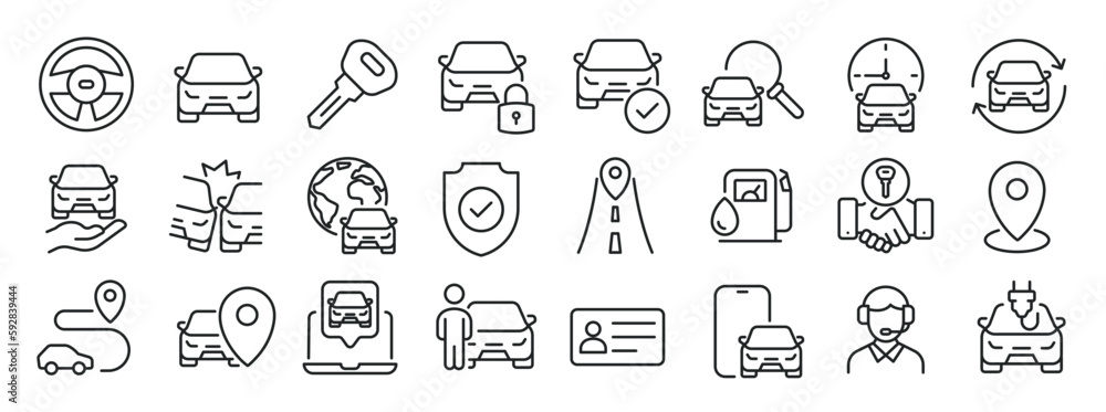 Car rent thin line icons. Editable stroke. For website marketing design, logo, app, template, ui, etc. Vector illustration.