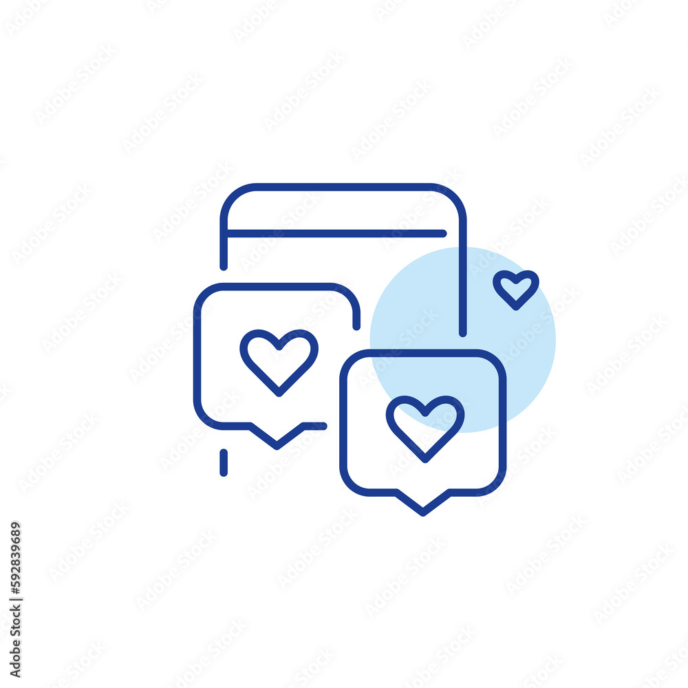 Flirt messages exchange on dating app. Smartphone with heart notification. Pixel perfect, editable stroke line icon Flirt messages exchange on dating app. Smartphone with heart notification. Pixel perfect, editable stroke line icon
