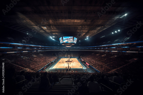 Indoor stadium for the competition. Sport stadium competition. Generative AI. photo