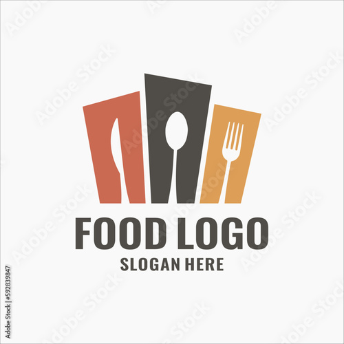 Food restaurant logo design. Abstract spoon, fork and knife concept