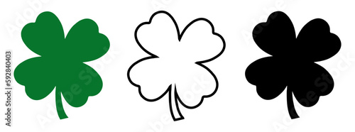 Fotografija Good luck four leaf clover flat icon set isolated on transparent background