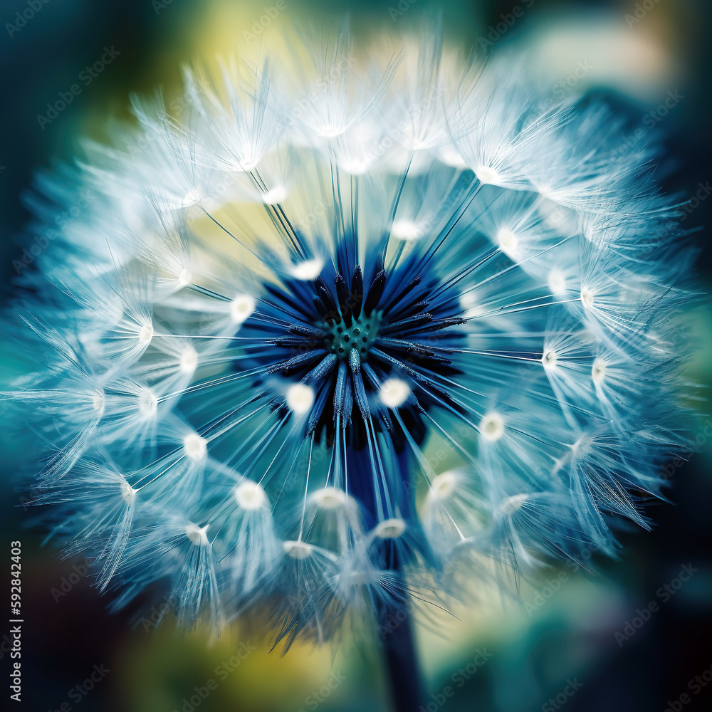 Naklejka premium Close - up ethereal dandelion in blue metropolitan colors