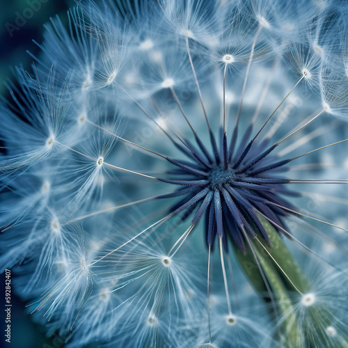 Close - up ethereal dandelion in blue metropolitan colors