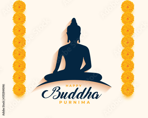 happy buddha purnima background with decorative floral lantern