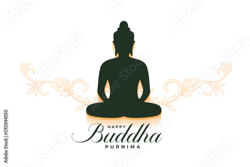 happy buddha purnima festive background with lord budha silhouette