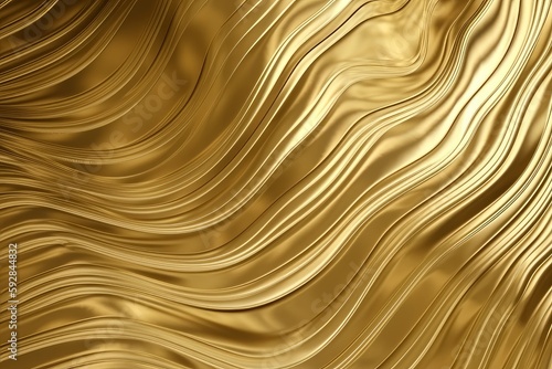 Wavy gold texture movement background with reflection created with Generative AI