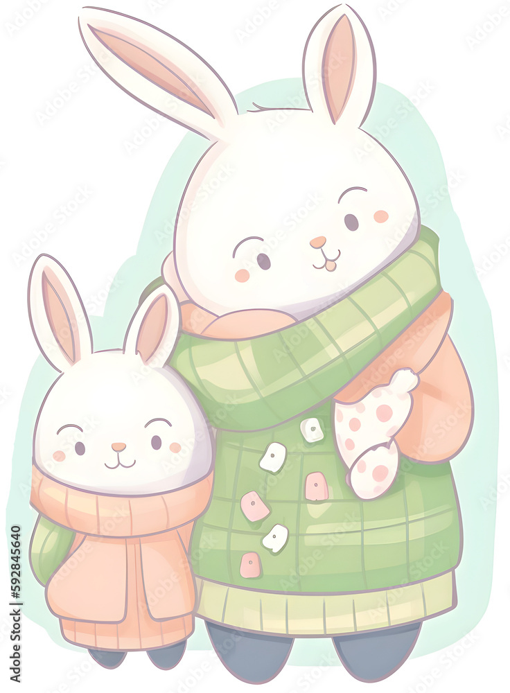 Obraz premium Mama Rabit and baby painting