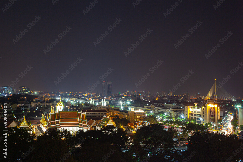 .Temples and buildings in Bangkok at twilight.beautiful lighting background. Bangkok at night.