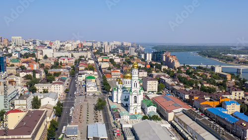 Rostov-on-Don, Russia - August 25, 2020: Cathedral of the Nativity of the Blessed Virgin, Aerial View